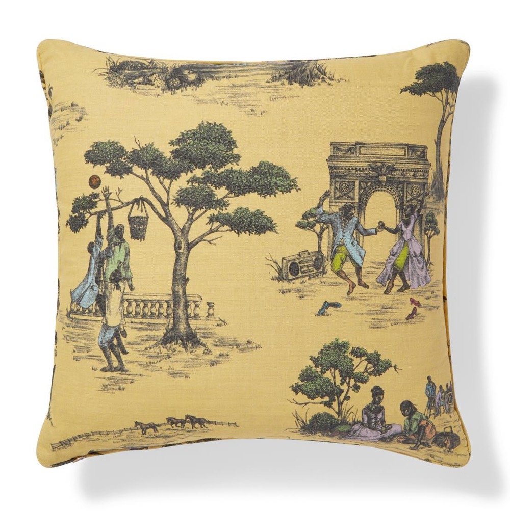 Sheila Bridges' Harlem Toile pattern on a pillow