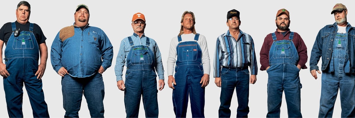 seven people who attended a Merle Haggard concert, wearing mostly denim