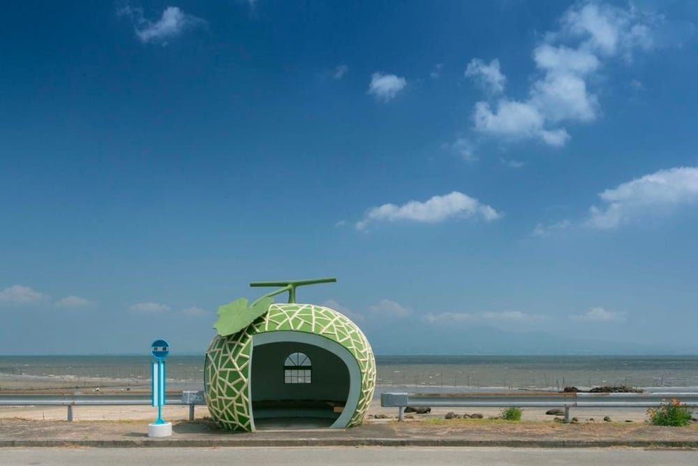 bus stop shaped like a melon