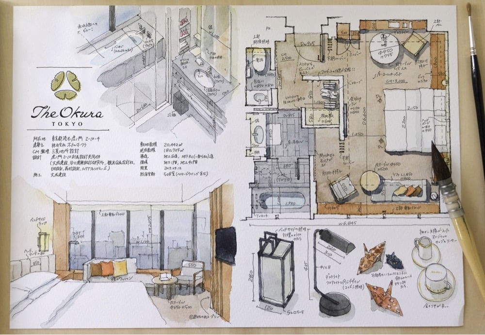 watercolor painting of a hotel room by Kei Endo