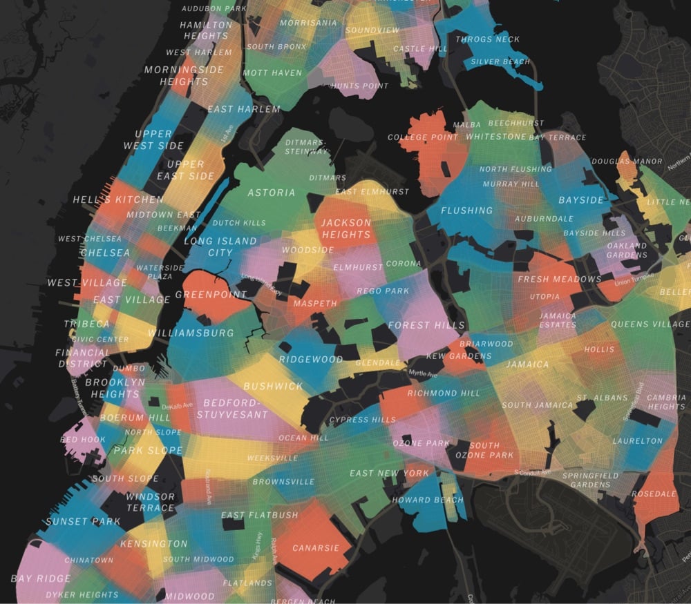 a section of a map of NYC neighborhoods