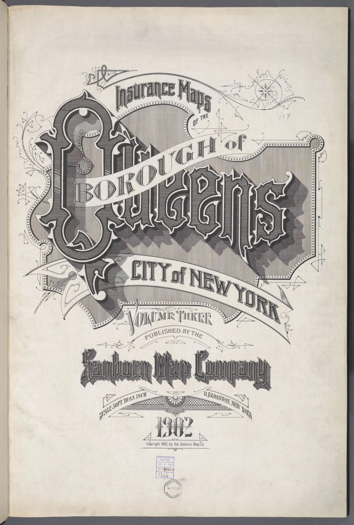 a very ornate cover for the Queens fire insurance map