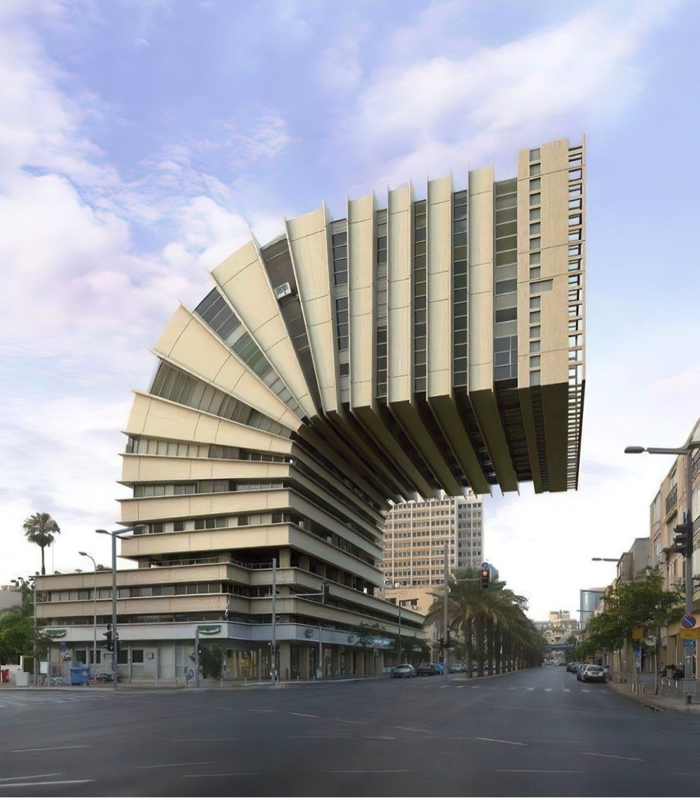 an apartment building that's bent at a 90 degree angle