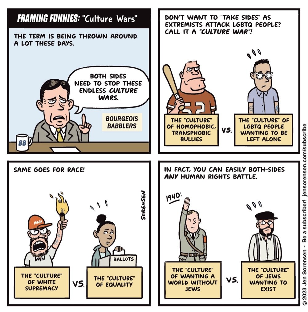 a political cartoon by Jen Sorensen about the culture wars