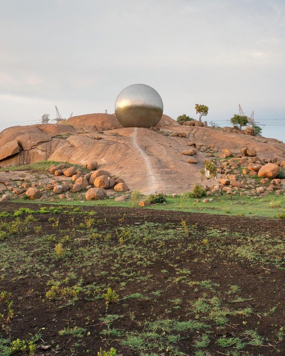 sphere of metal next to a mine