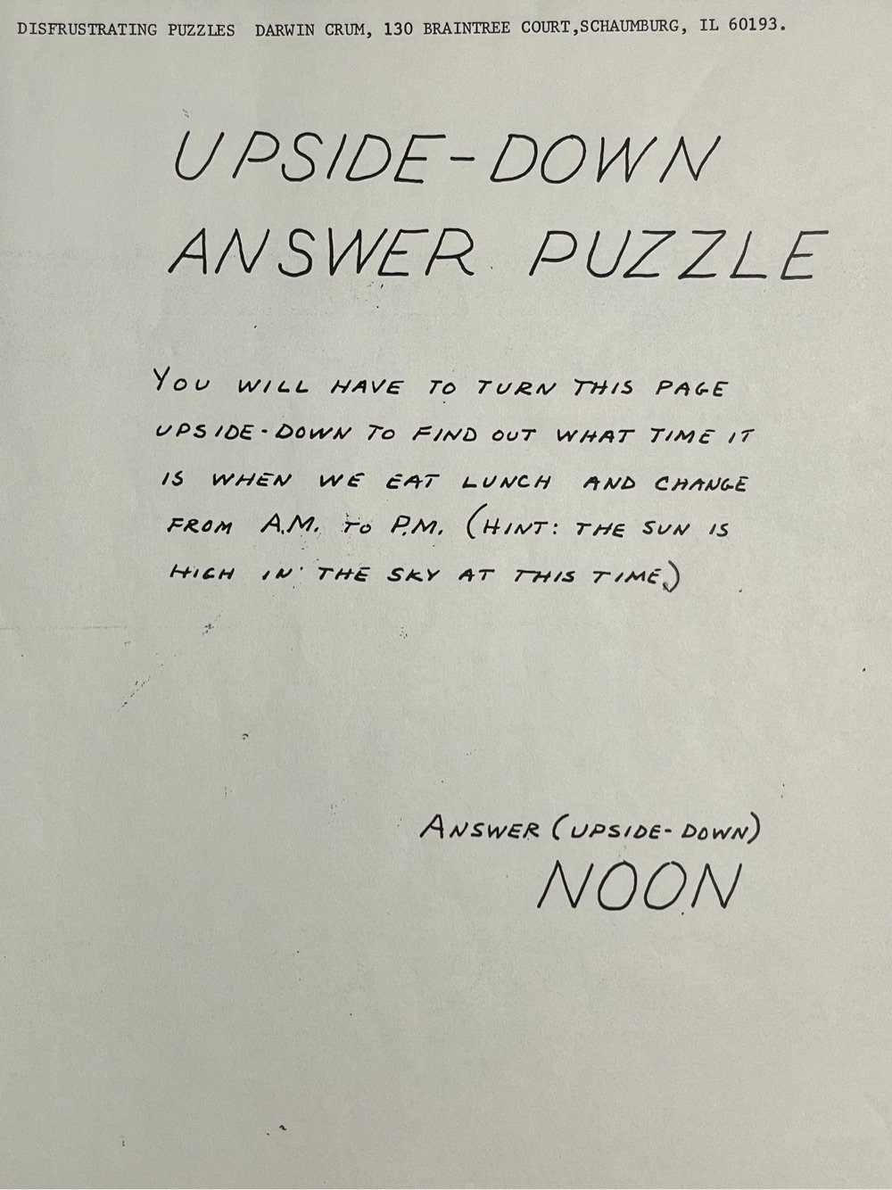 an easy upside-down answer puzzle