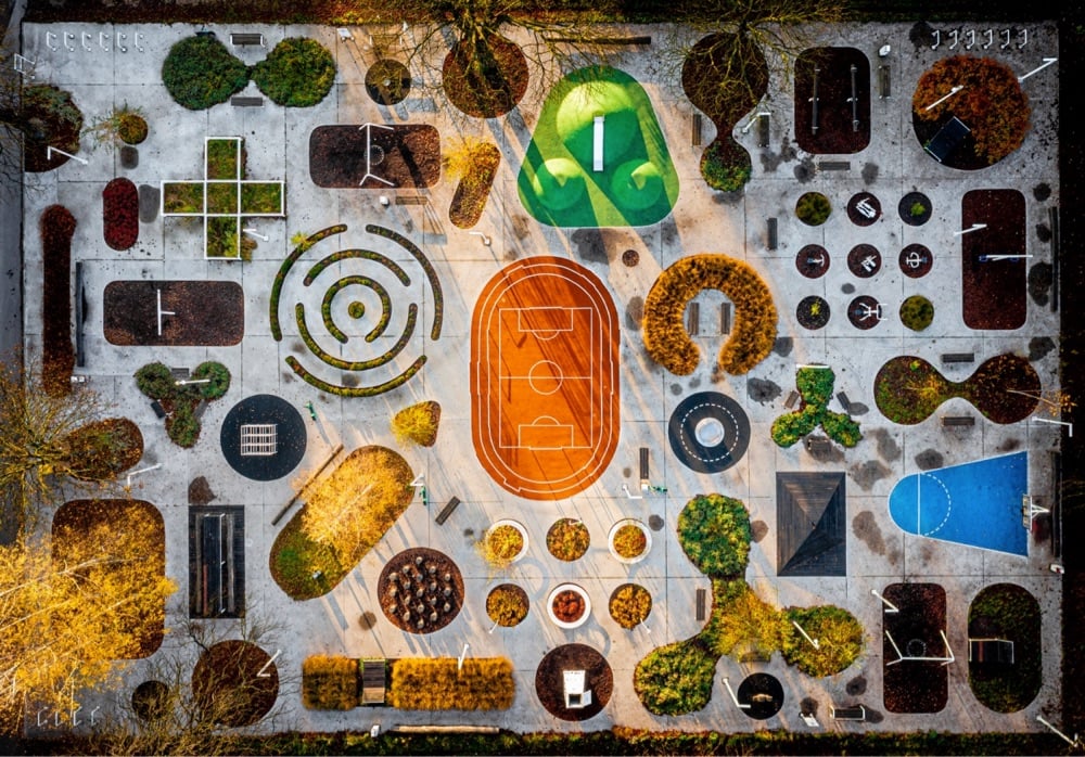 aerial photo of a very tidy Polish playground