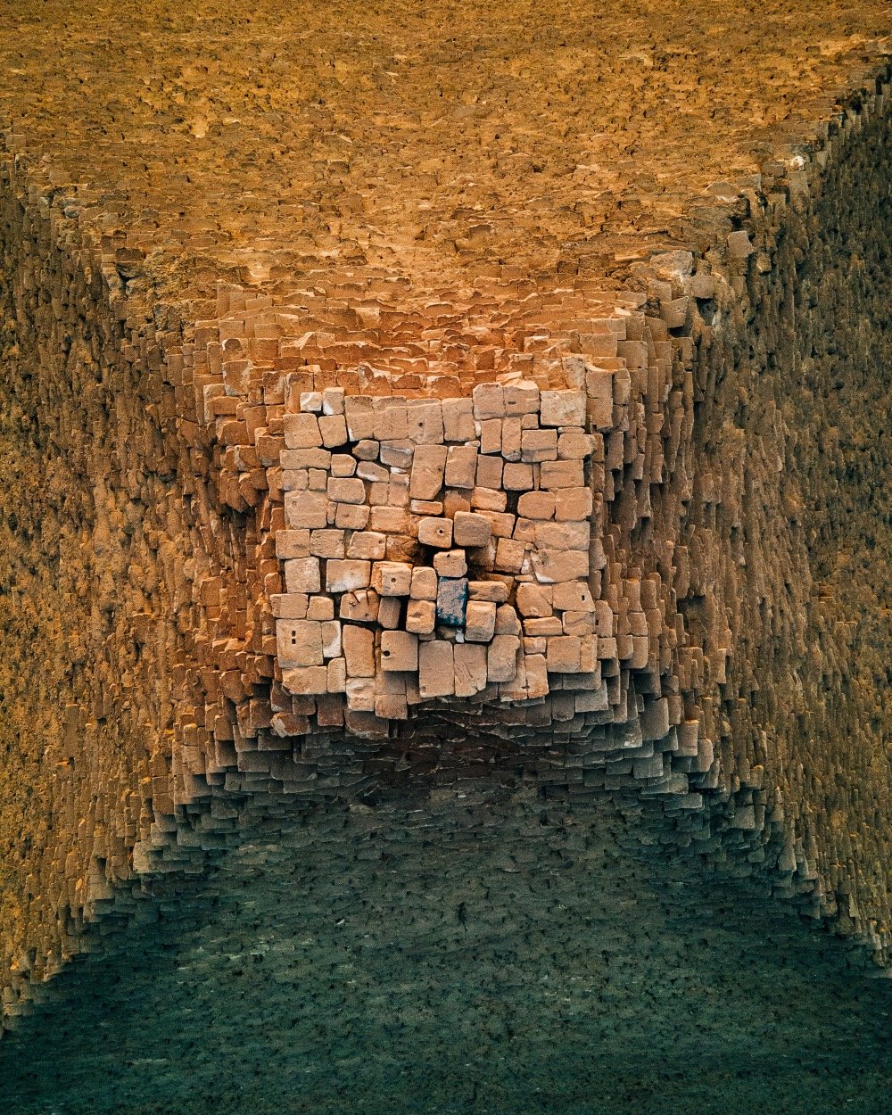 closer overhead view of the pyramid at Giza