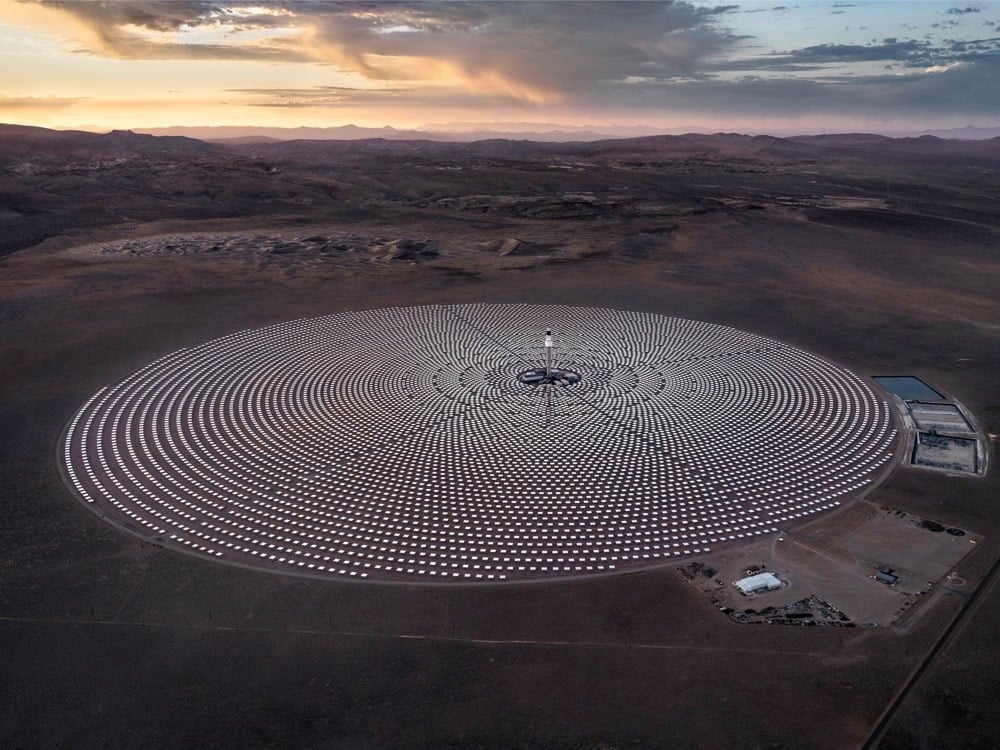 a solar farm photographed from the air