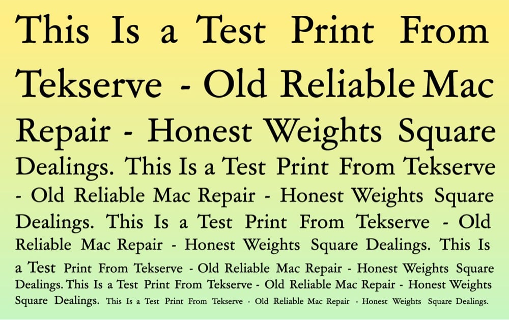 A test printing pattern from Tekserve