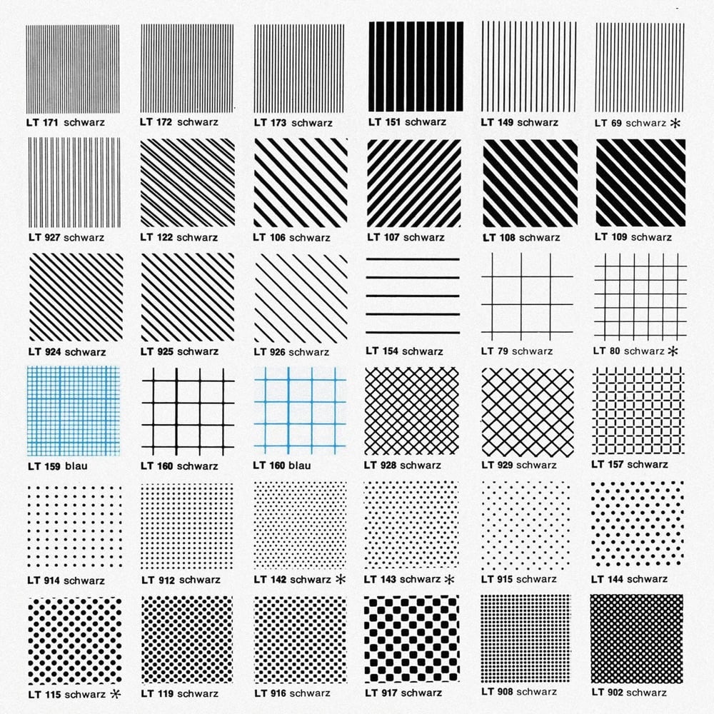 a grid of letraset patterns