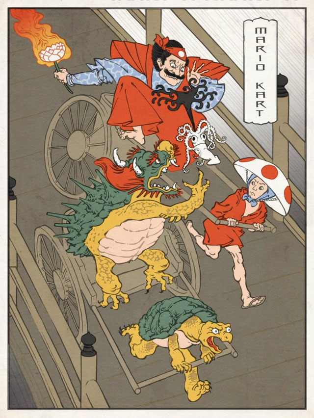 Mario Kart Woodblock