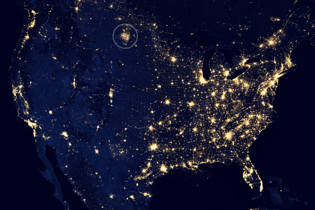 Satellite view of the North Dakota oil fields