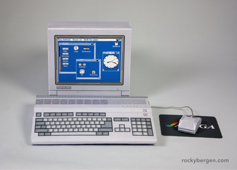 a papercraft model of an Amiga 500 computer