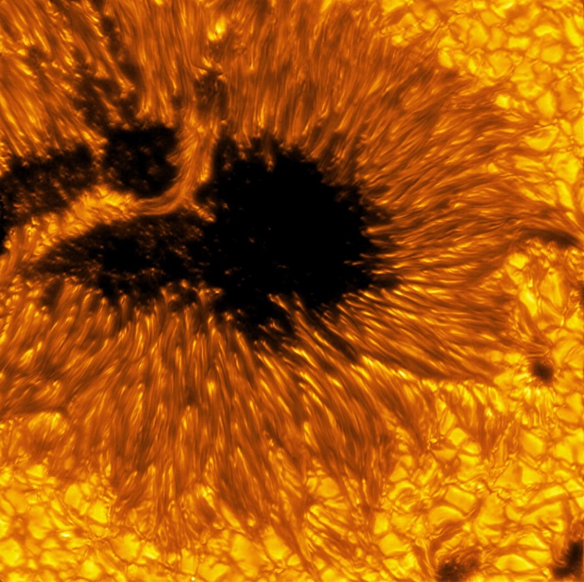 closeup shot of a sunspot taken with the Inouye Solar Telescope