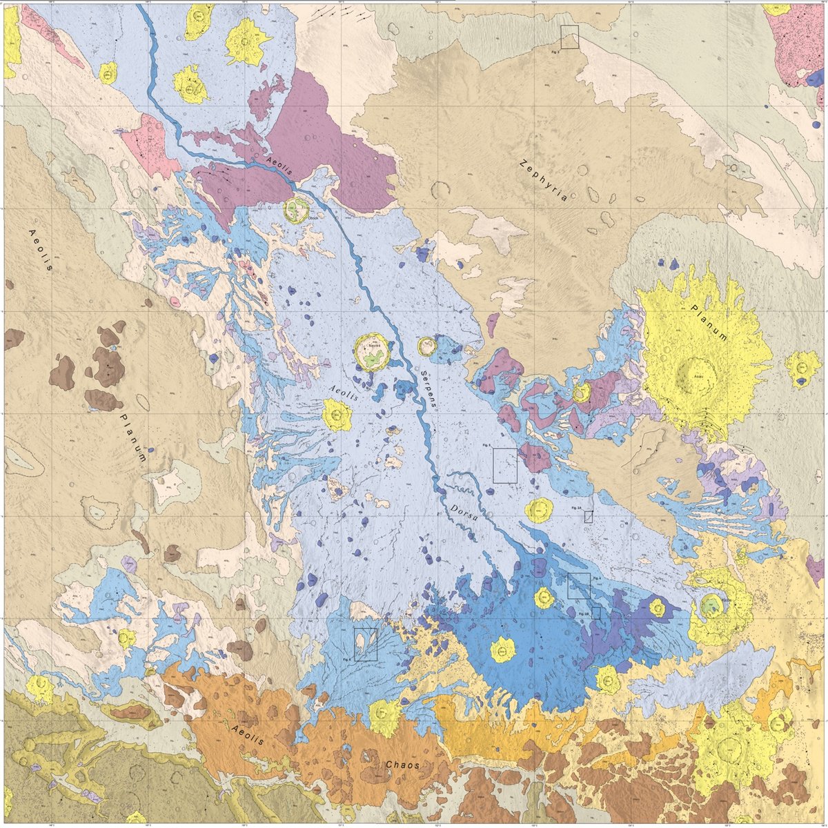 geologic map of the Aeolis Dorsa region of Mars